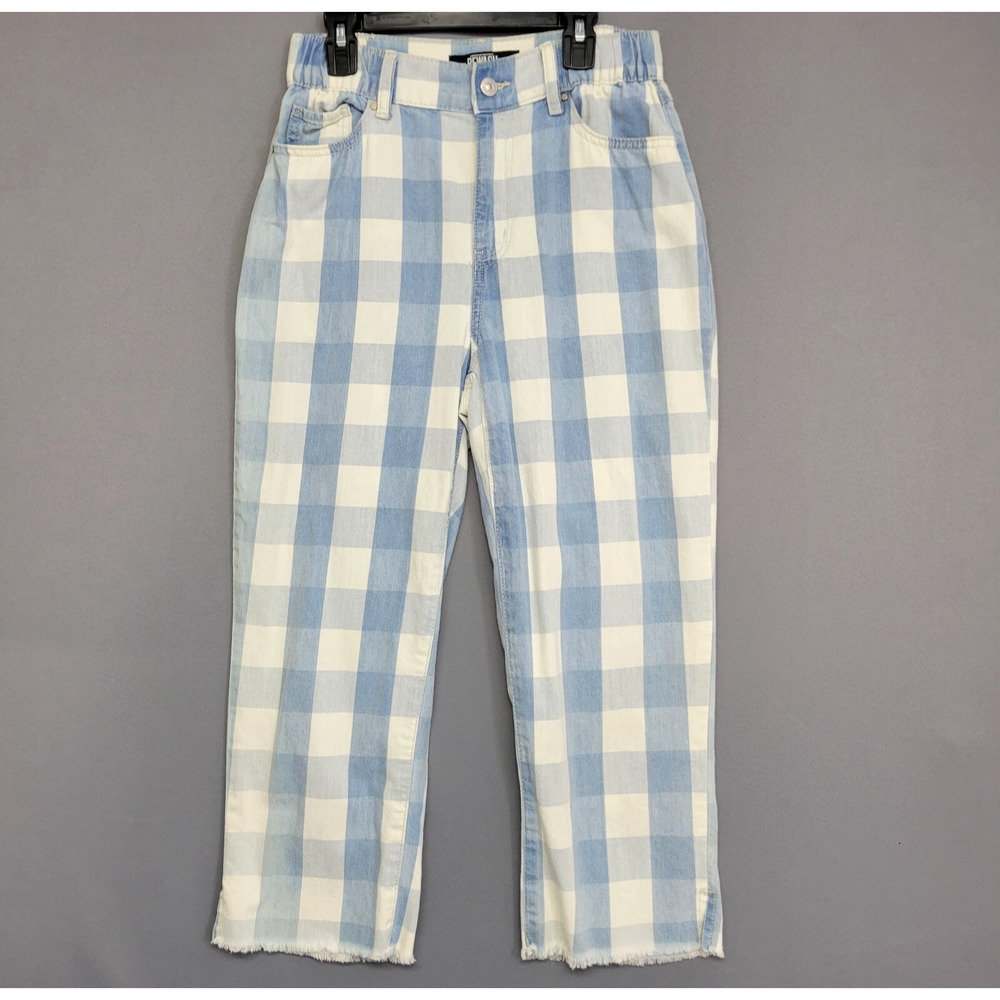 Rewash Gingham Capris Pants Womens Juniors 3 Blue White Raw Hem Preppy Coastal